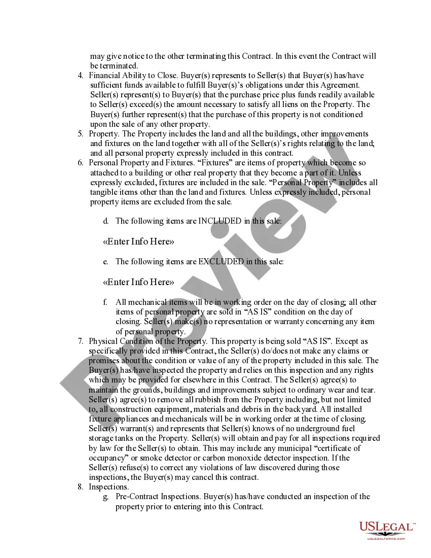 Preview Contract for Sale or Real Estate Property