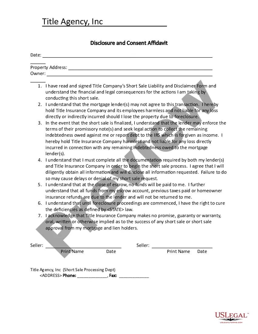 Preview Short Sale Processing Document and Agreement