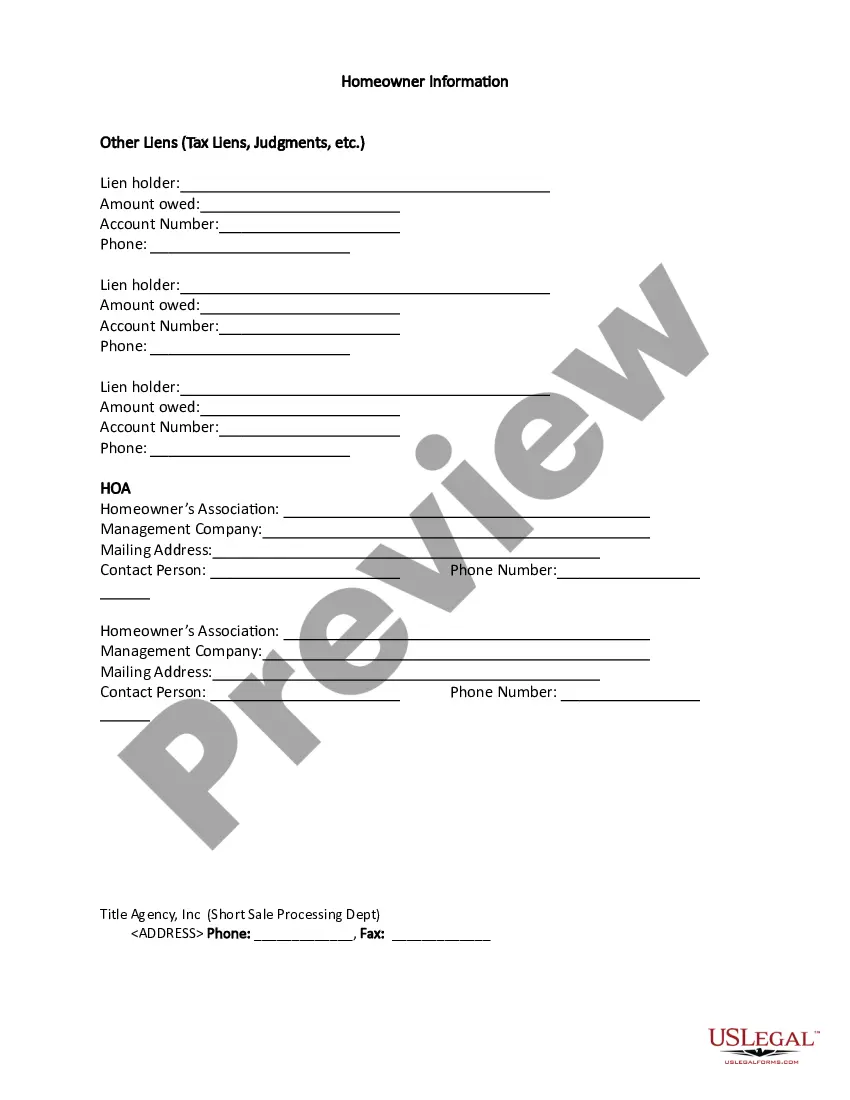 Preview Short Sale Processing Document and Agreement