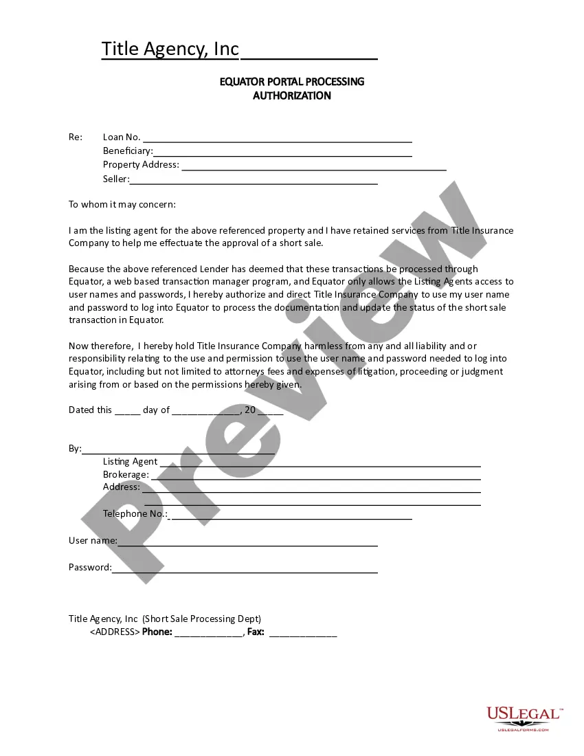 Preview Short Sale Processing Document and Agreement