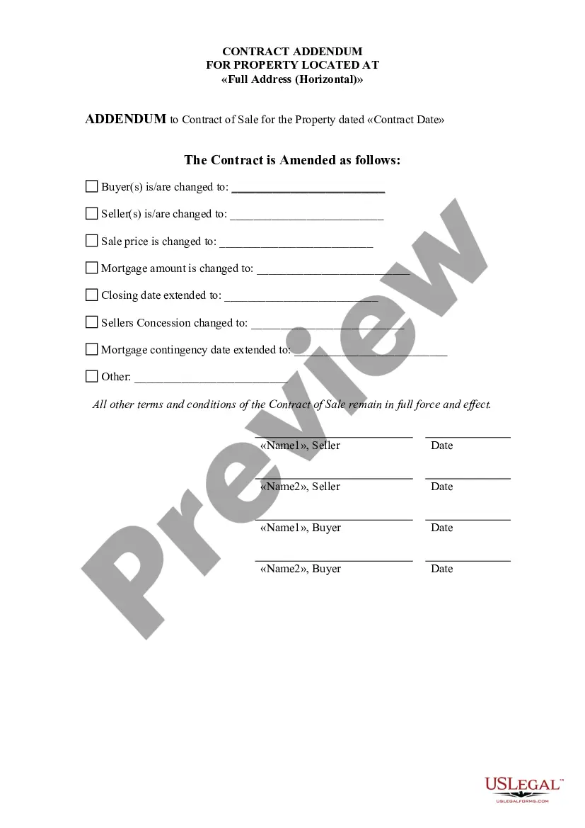 Preview Contract Addendum for Property