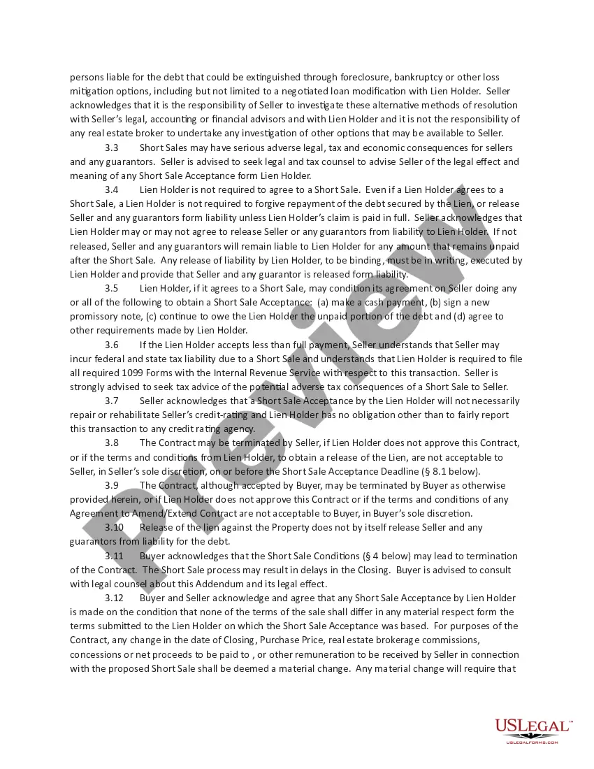 Get Short Sale Addendum to Contract to Buy and Sell Real Estate Preview Short Sale Addendum to Contract to Buy and Sell Real Estate
