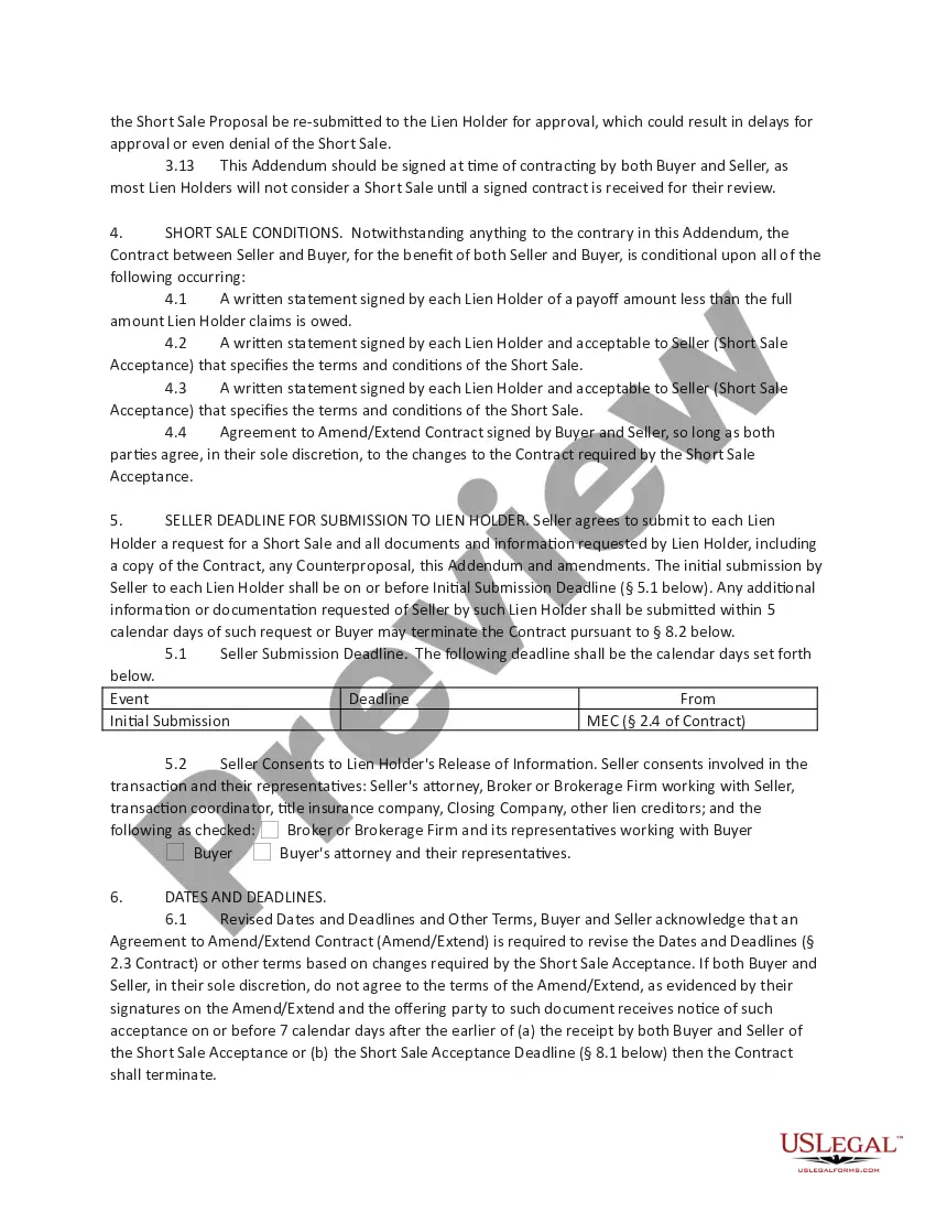 Get Short Sale Addendum to Contract to Buy and Sell Real Estate Preview Short Sale Addendum to Contract to Buy and Sell Real Estate