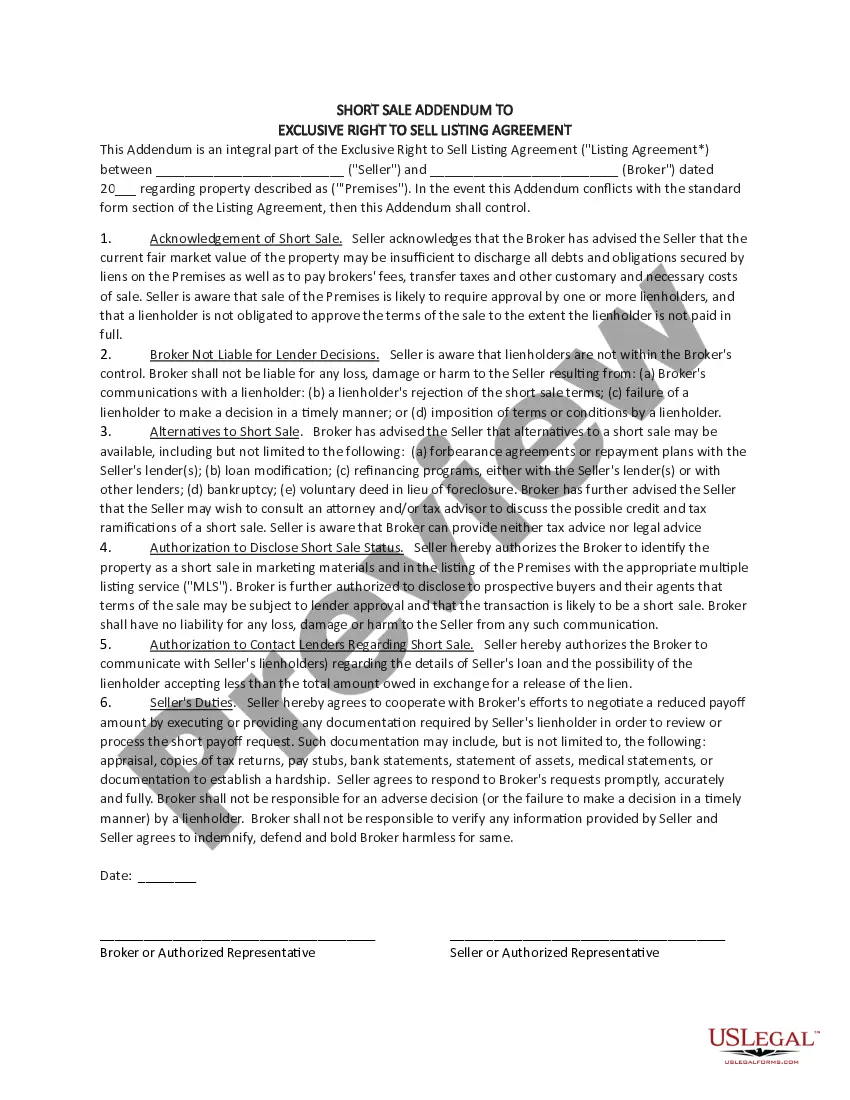 Get Short Sale Addendum to Contract to Buy and Sell Real Estate Preview Short Sale Addendum to Contract to Buy and Sell Real Estate