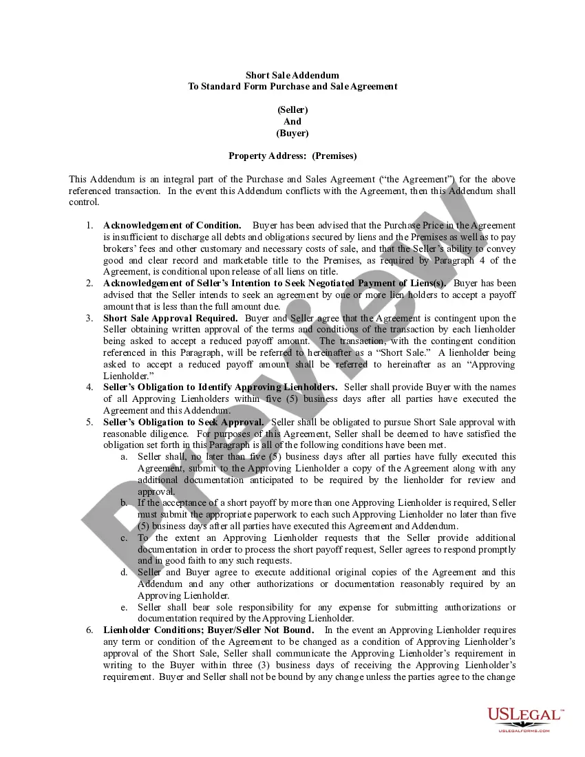 Get Short Sale Addendum to Contract to Buy and Sell Real Estate Preview Short Sale Addendum to Contract to Buy and Sell Real Estate