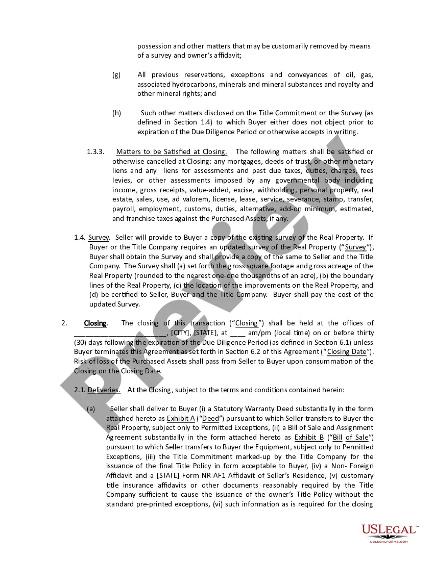 Get Agreement for Purchase and Sale of Assets Preview Agreement for Purchase and Sale of Assets