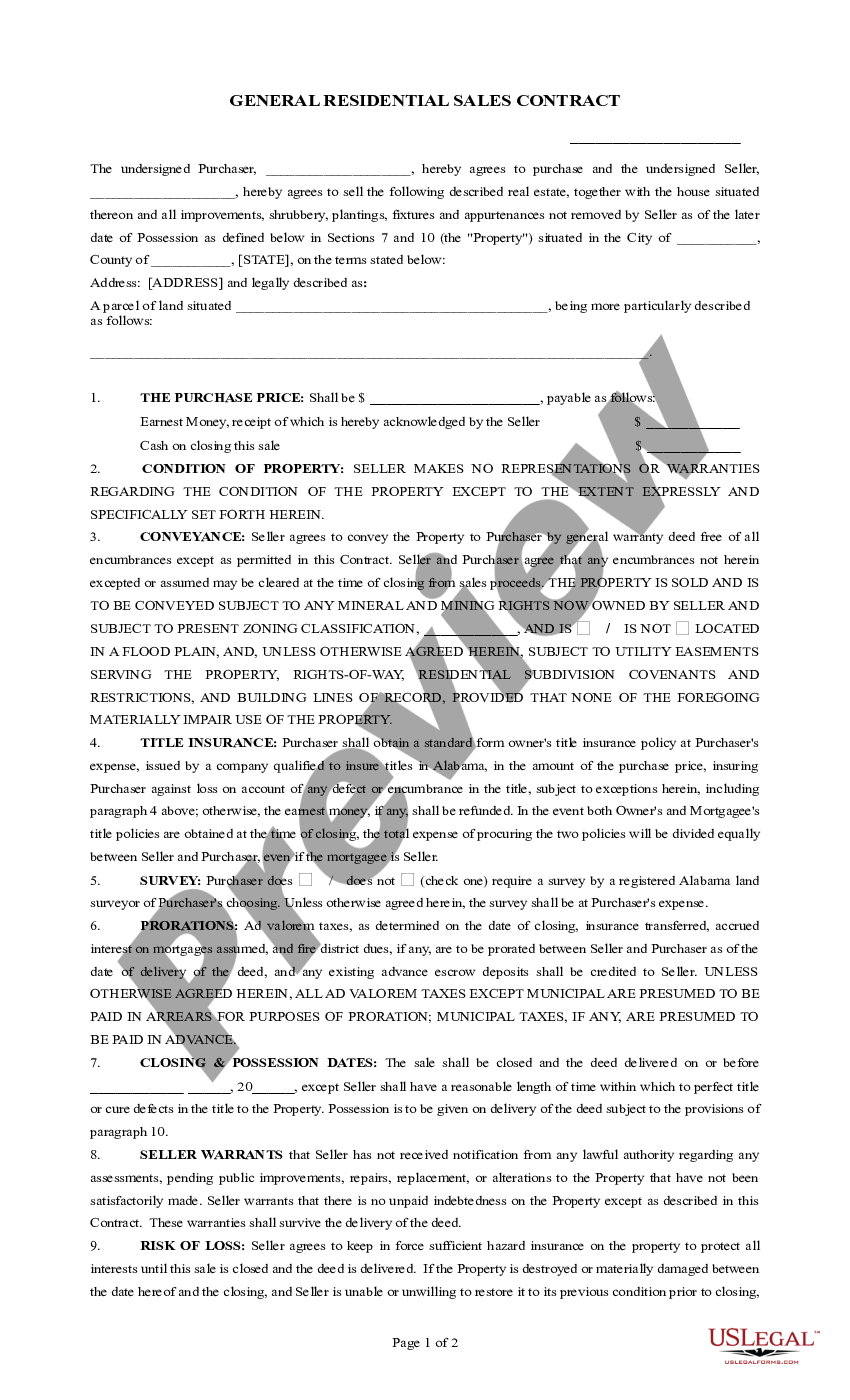 General Residential Sales Contract US Legal Forms