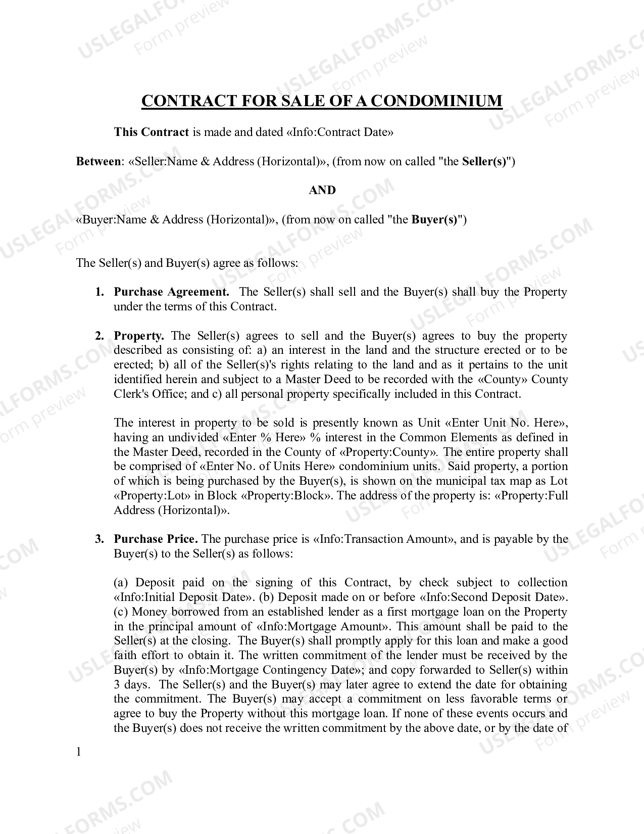 Contract for Sale of a Condominium | US Legal Forms