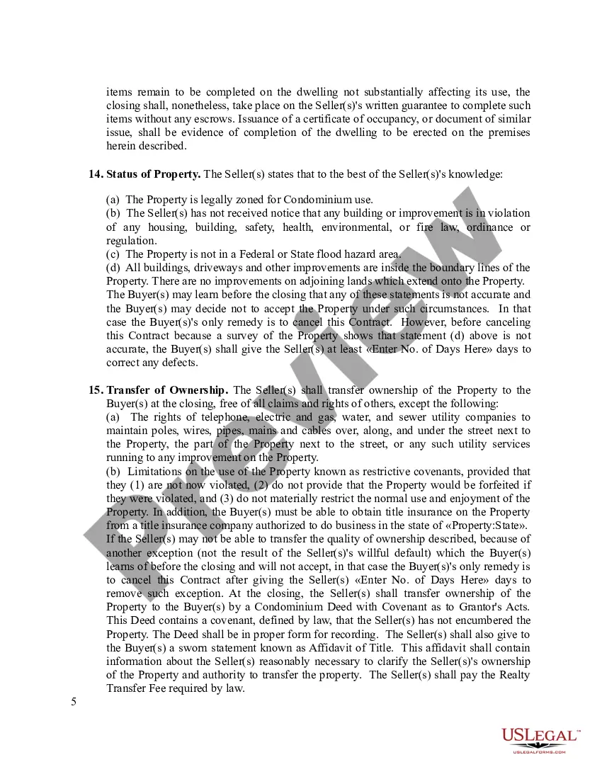 Get Contract for Sale of a Condominium Preview Contract for Sale of a Condominium