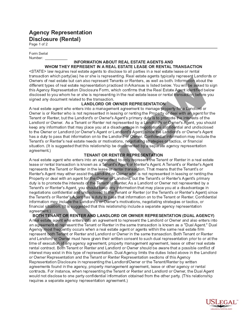 Preview Agency Representation Disclosure (Rental)