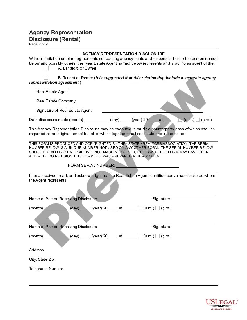 Preview Agency Representation Disclosure (Rental)