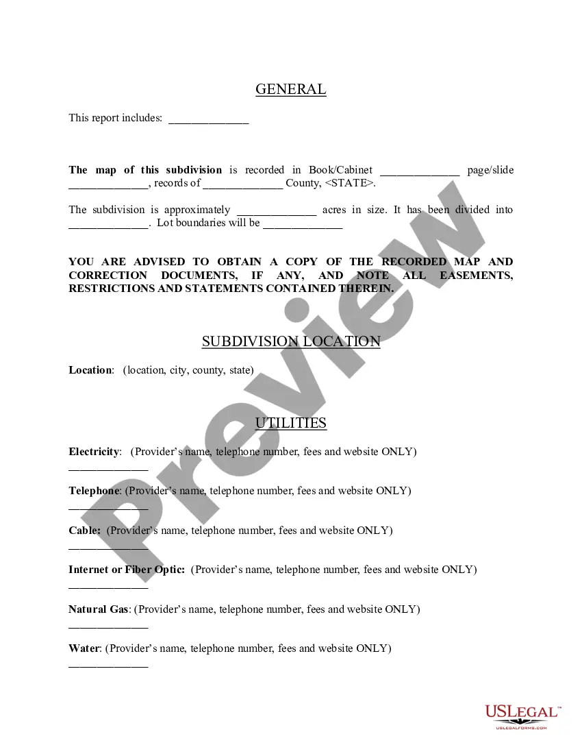 Get Subdivision Disclosure Report (public report) Preview Subdivision Disclosure Report (public report)