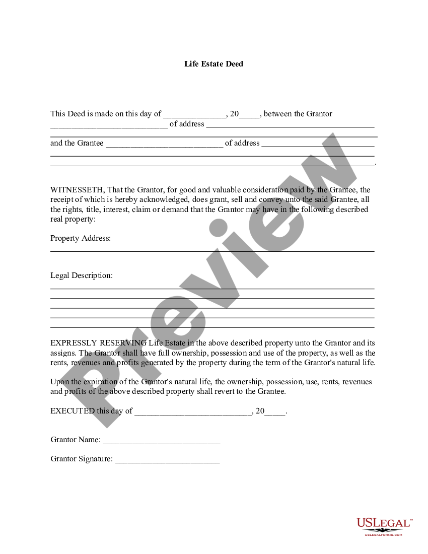 Basic Life Estate Deed Us Legal Forms 5842