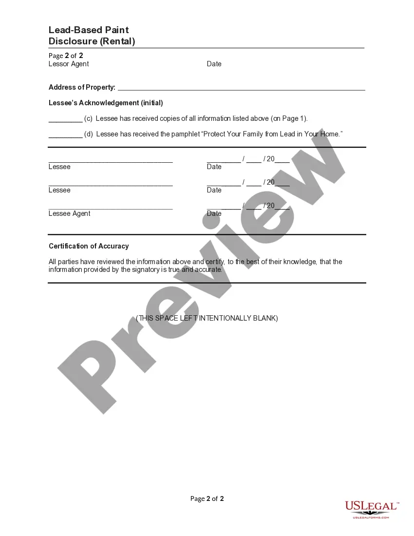 Get Lead-Based Paint Disclosure (Rental) Preview Lead-Based Paint Disclosure (Rental)