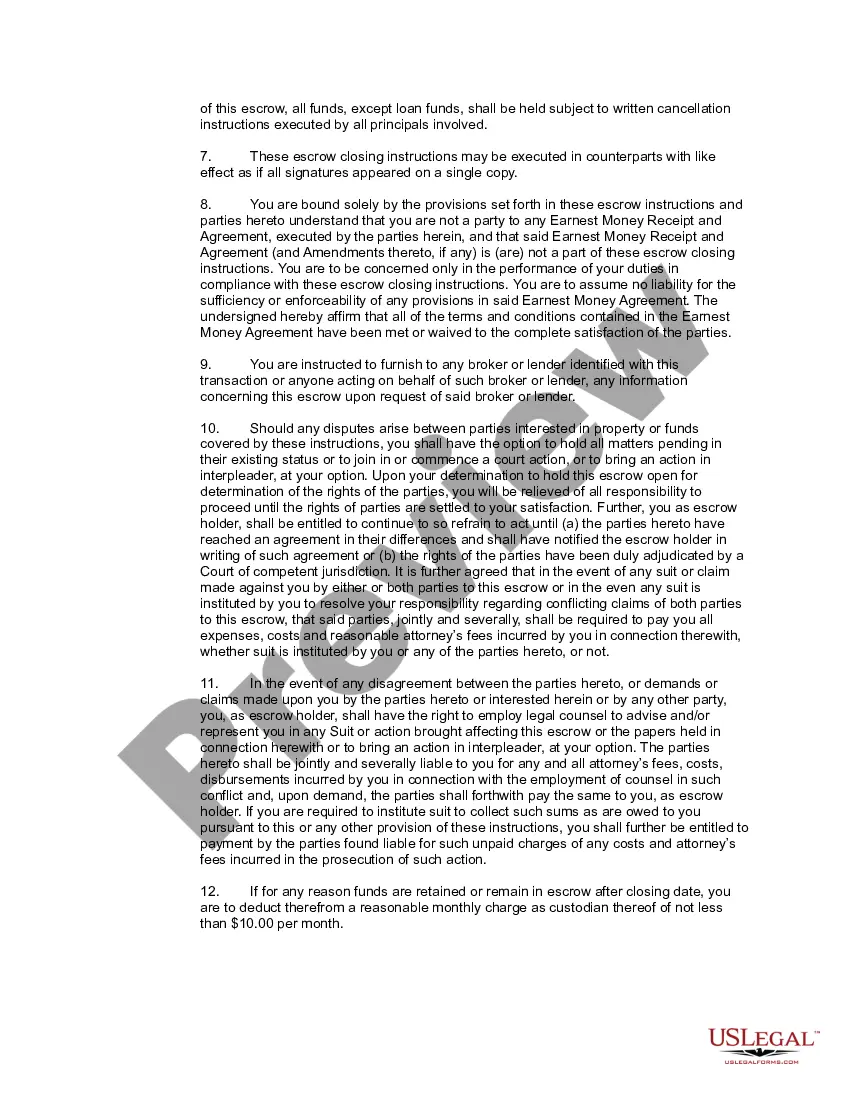 Get Escrow Closing Instructions Preview Escrow Closing Instructions