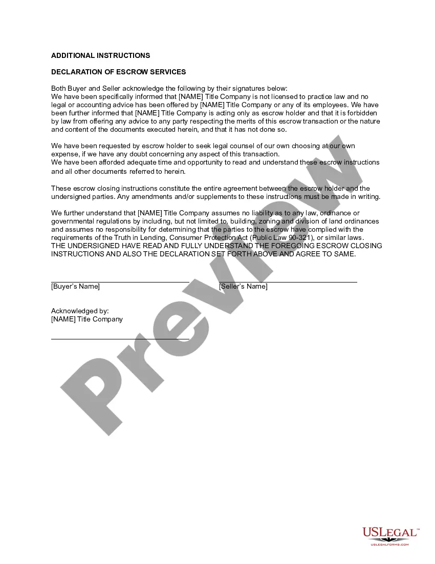 Get Escrow Closing Instructions Preview Escrow Closing Instructions