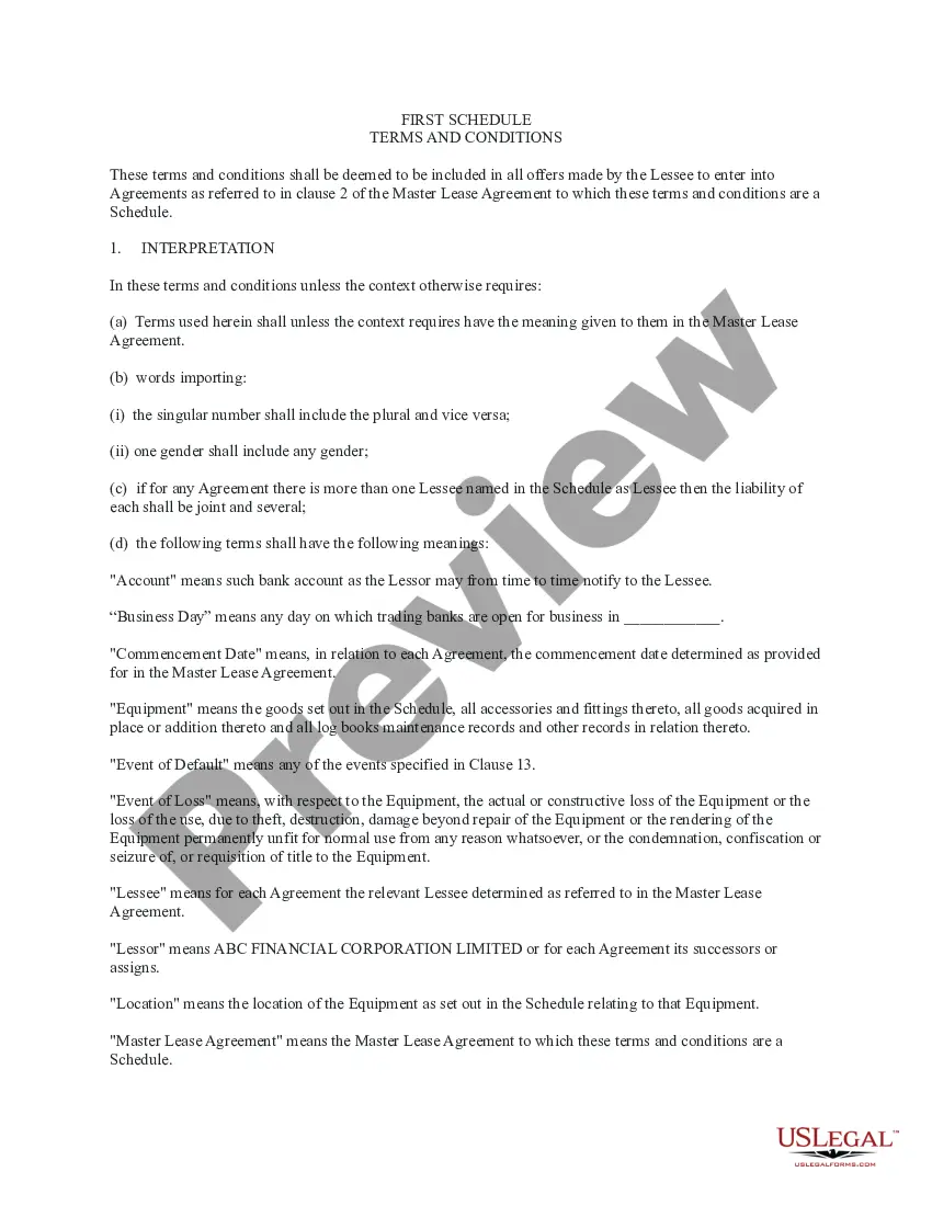 Preview Master Lease Agreement between Corporation and another Party