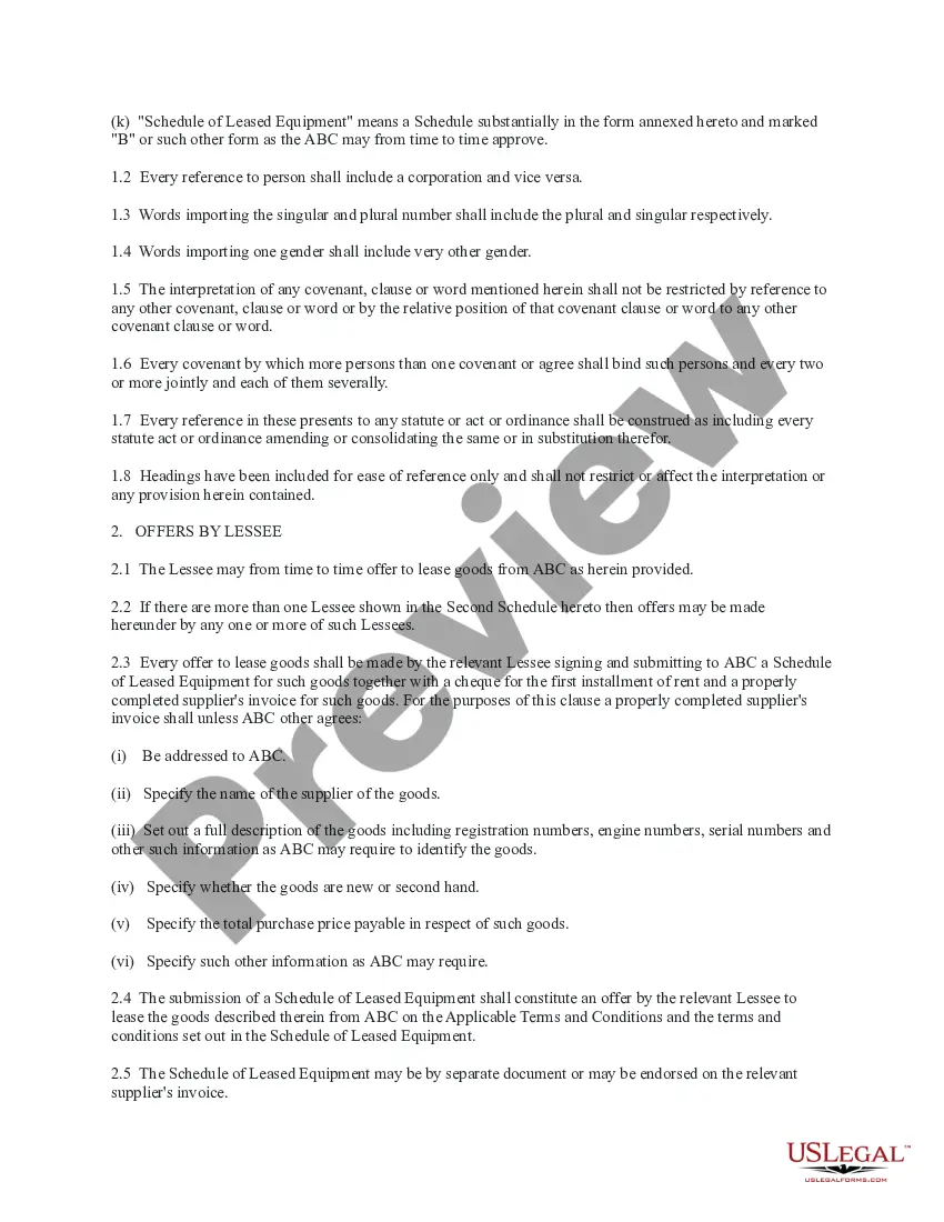 Preview Master Lease Agreement between Corporation and another Party