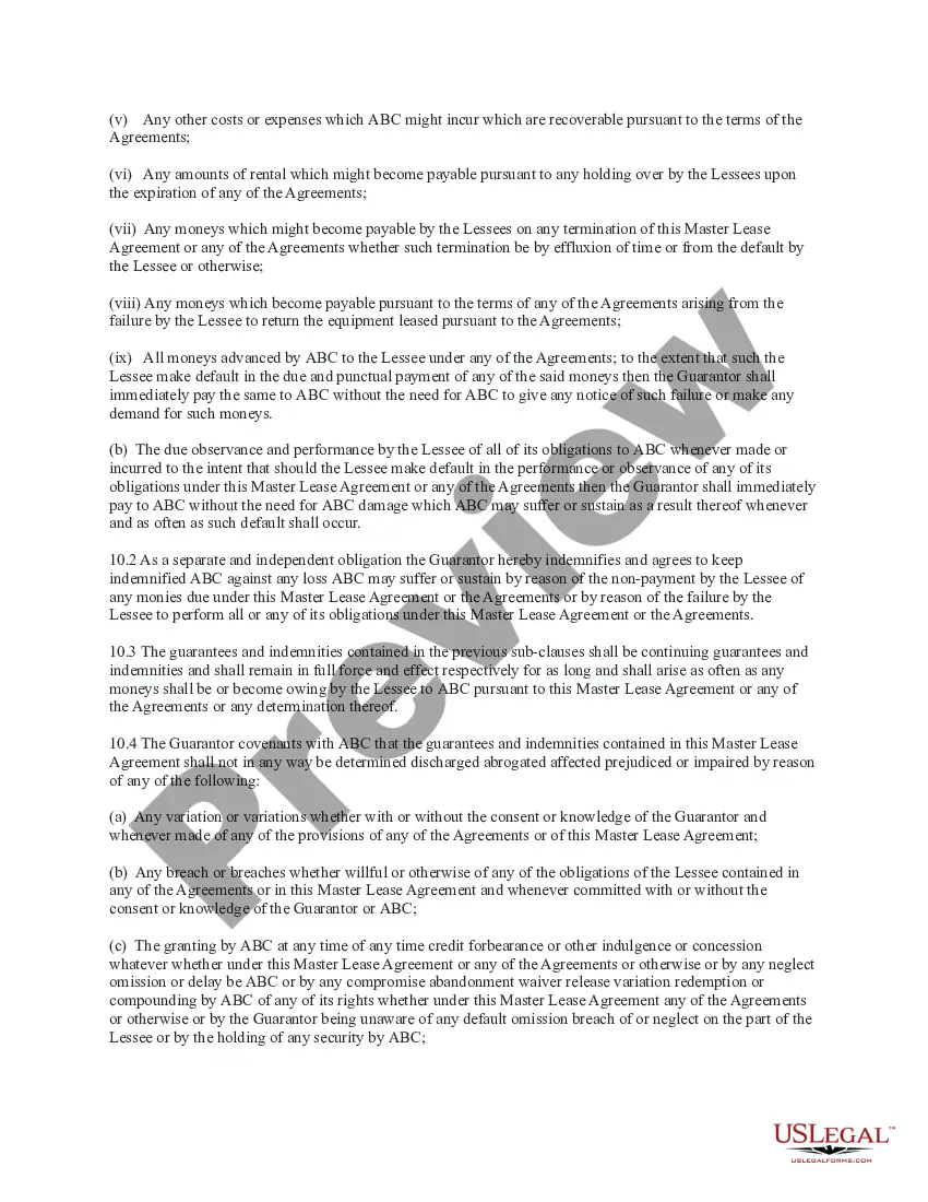 Preview Master Lease Agreement between Corporation and another Party