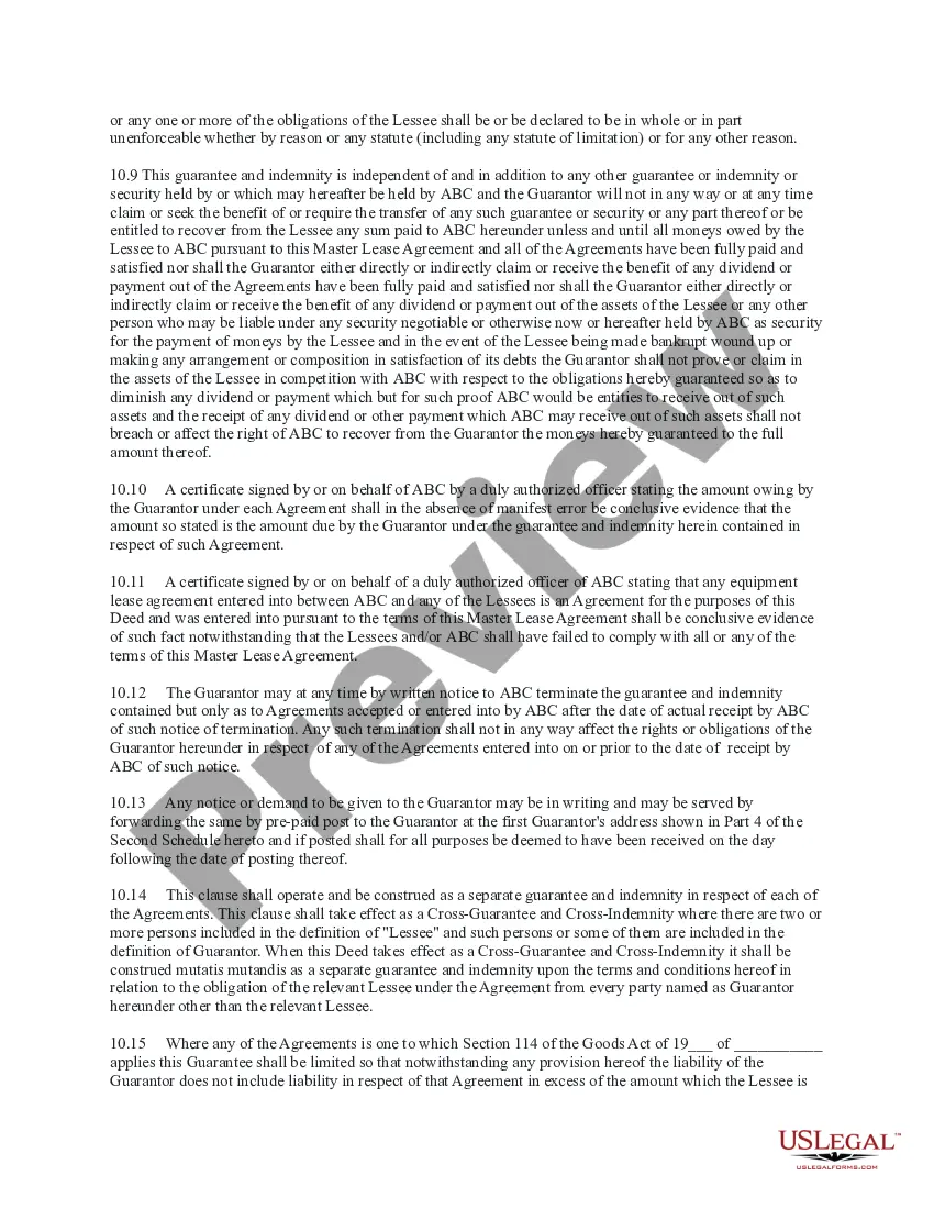 Preview Master Lease Agreement between Corporation and another Party