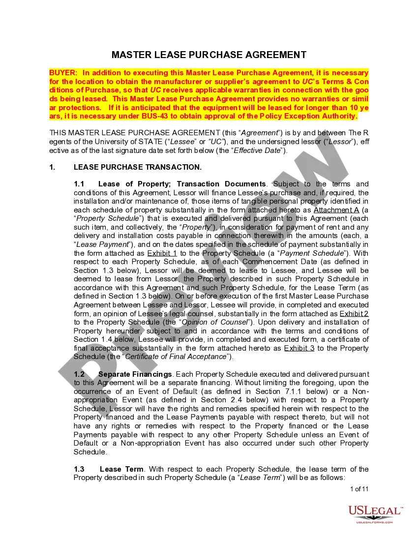 Preview Master Lease Purchase Agreement