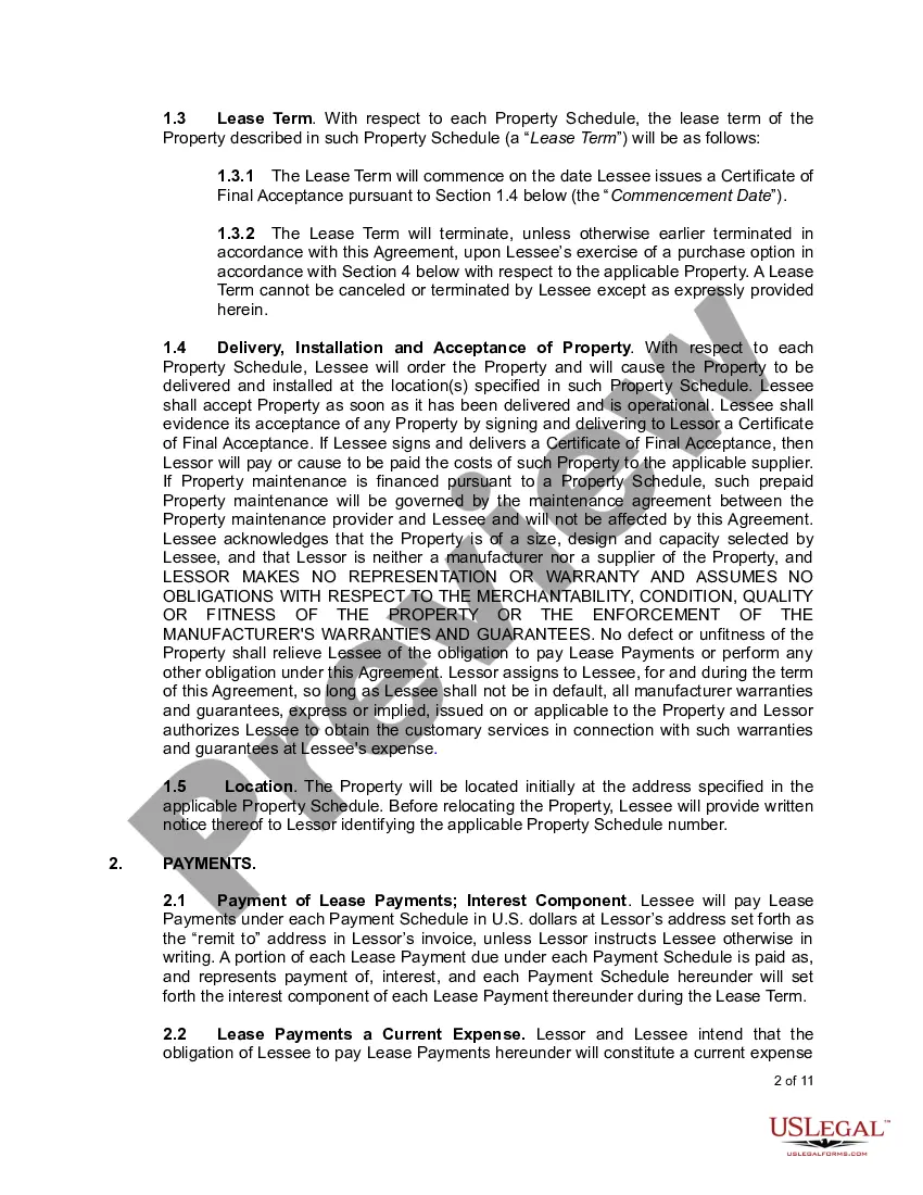 Preview Master Lease Purchase Agreement