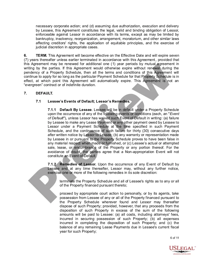 Preview Master Lease Purchase Agreement