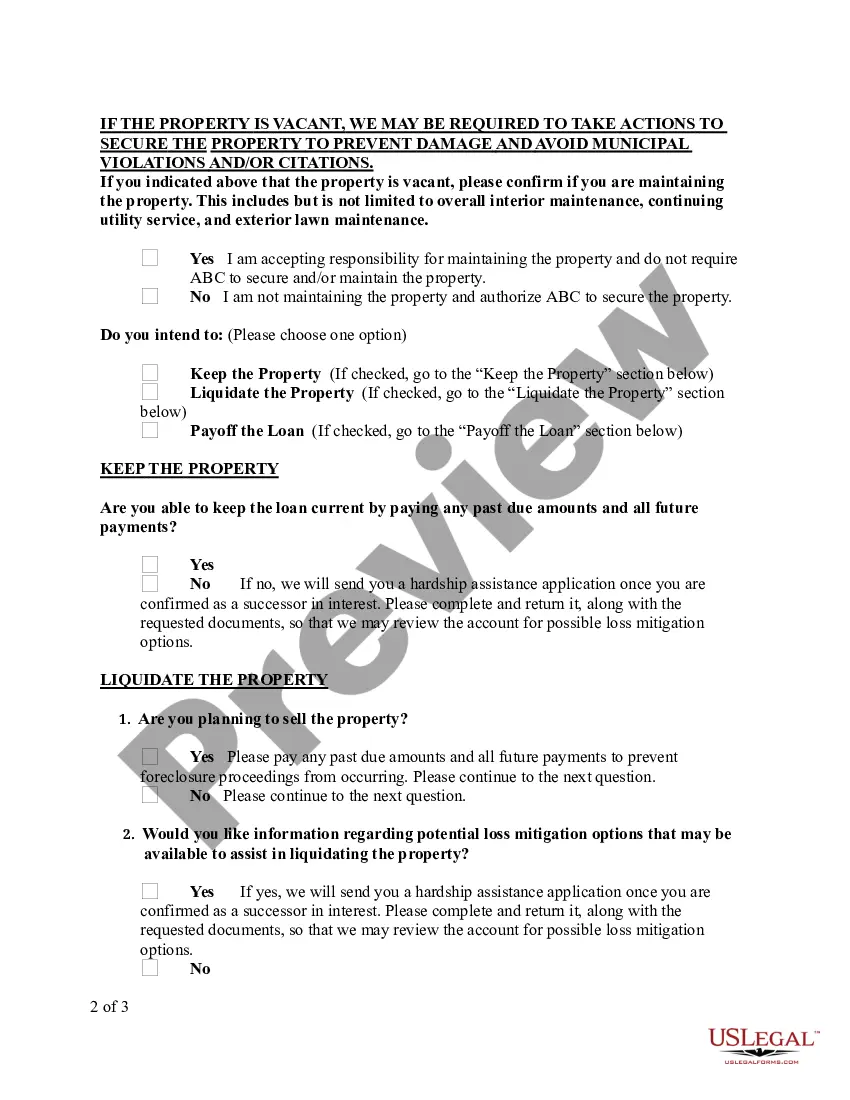 Preview Successor In Interest Intent Questionnaire