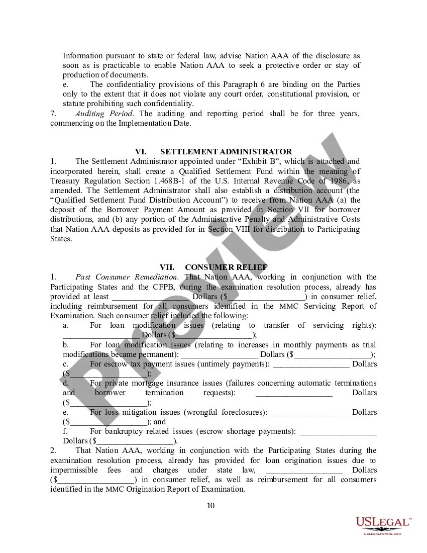 Preview Settlement Agreement and Consent Order for Mortgage Company