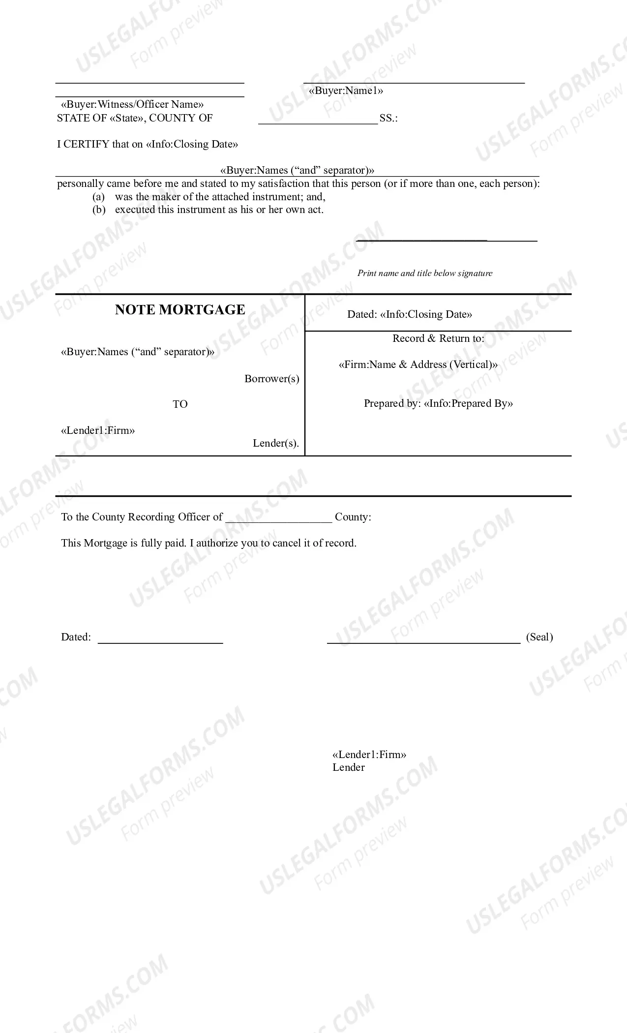 Preview Mortgage Sample Buyer to Seller