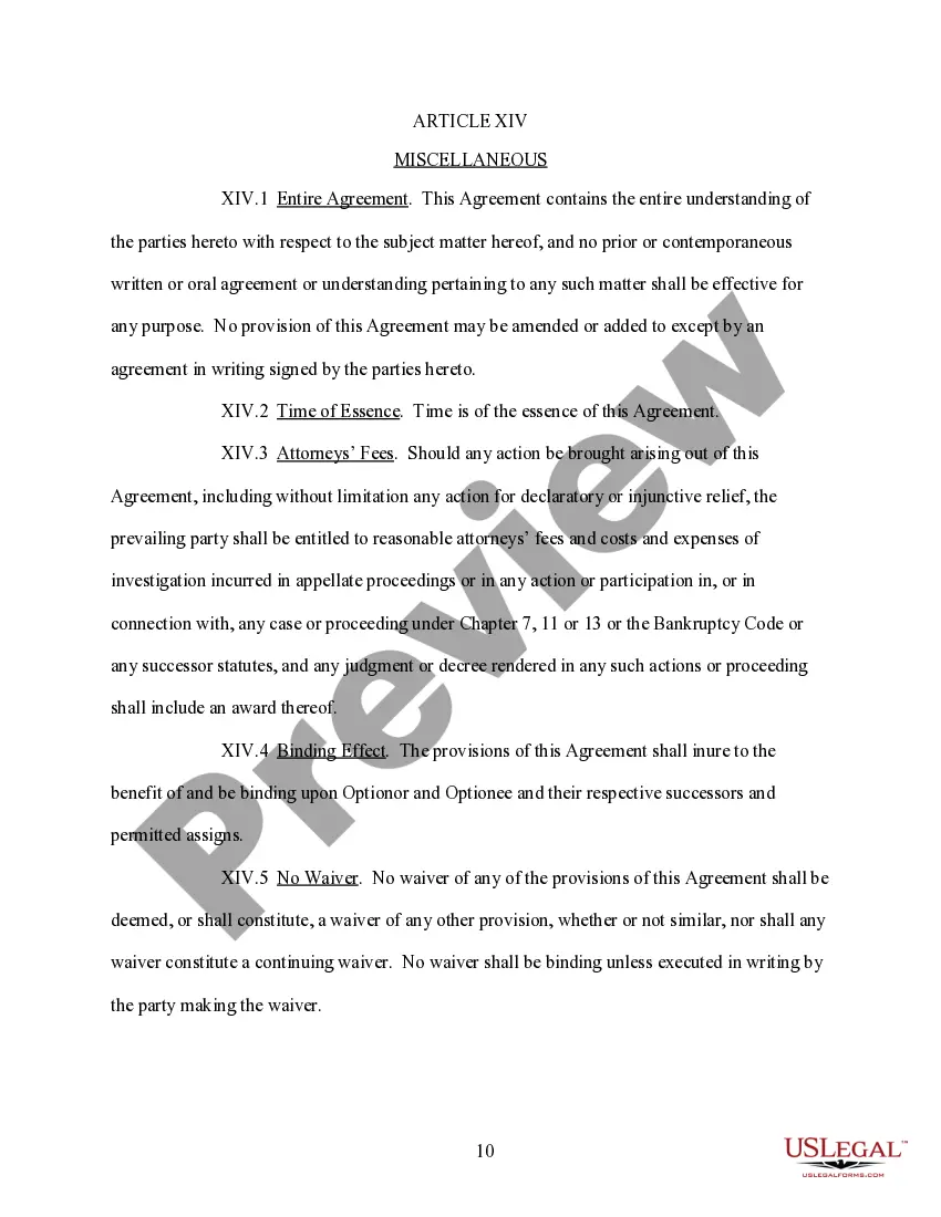 Preview Option Agreement