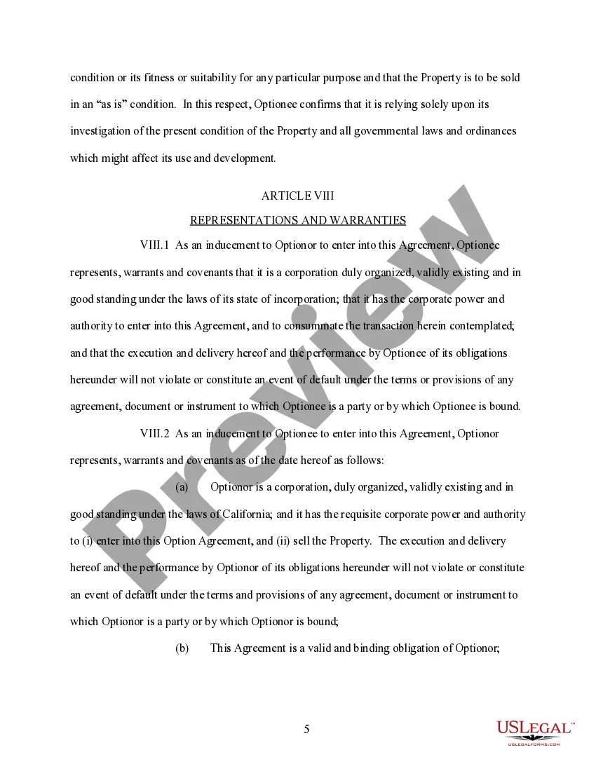 Preview Option Agreement