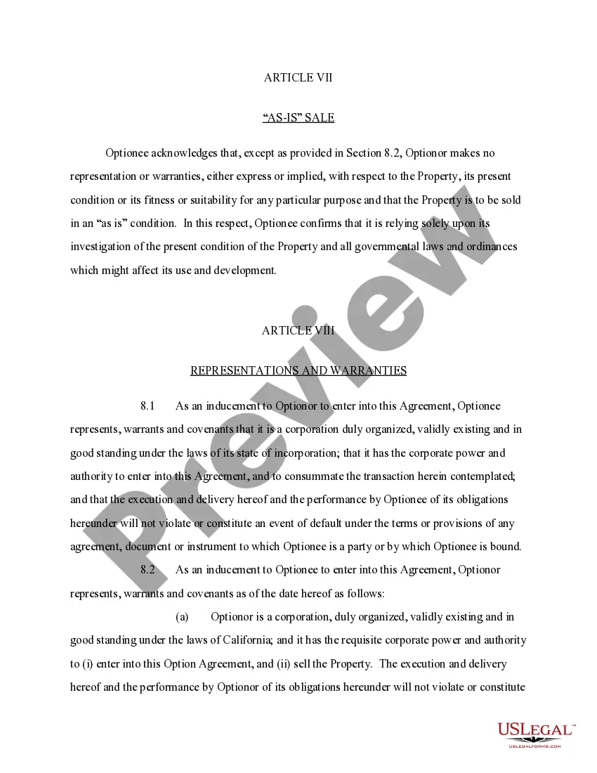 Get Option Agreement Preview Option Agreement