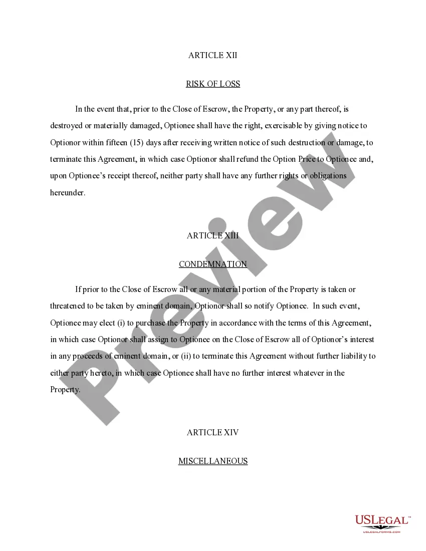 Get Option Agreement Preview Option Agreement