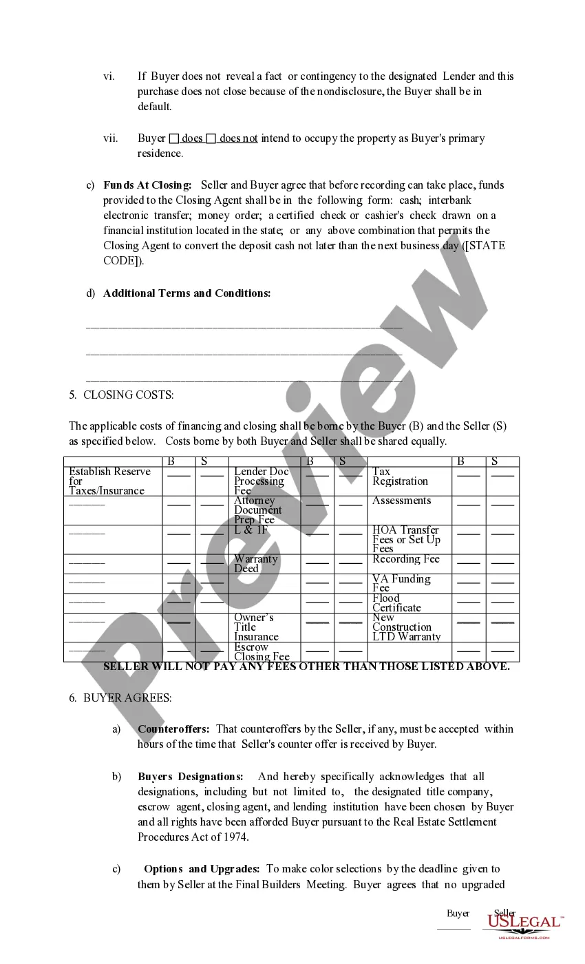 Preview Real Estate Purchase and Sales Agreement for New Construction (with earnest money receipt)