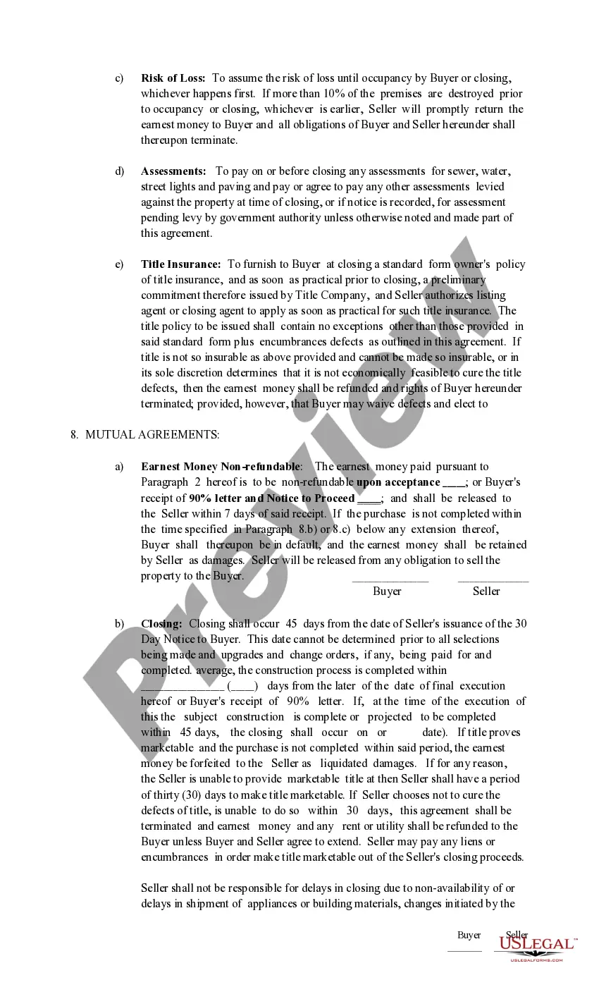 Preview Real Estate Purchase and Sales Agreement for New Construction (with earnest money receipt)