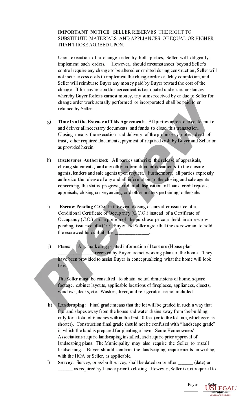 Preview Real Estate Purchase and Sales Agreement for New Construction (with earnest money receipt)