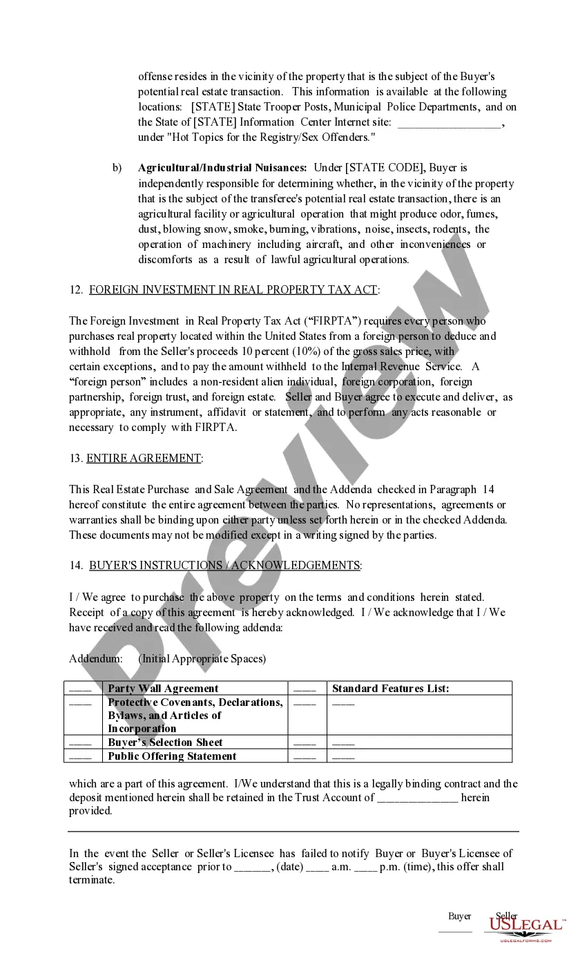 Preview Real Estate Purchase and Sales Agreement for New Construction (with earnest money receipt)