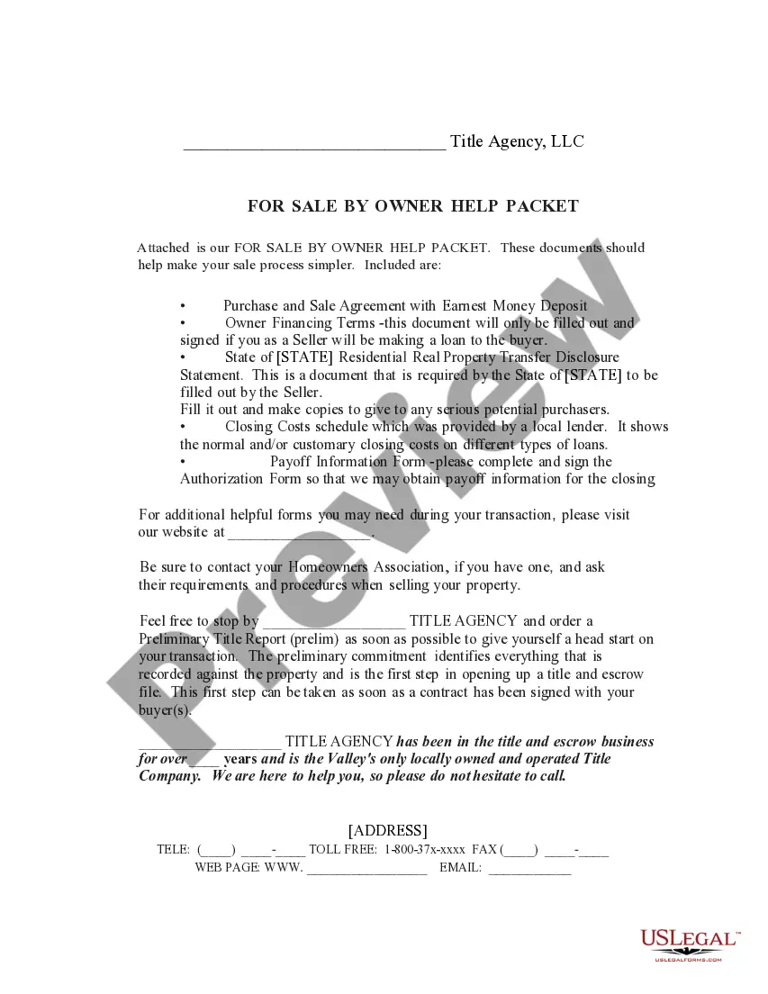 Preview For Sale by Owner Purchase and Sale Agreement (Help Packet)