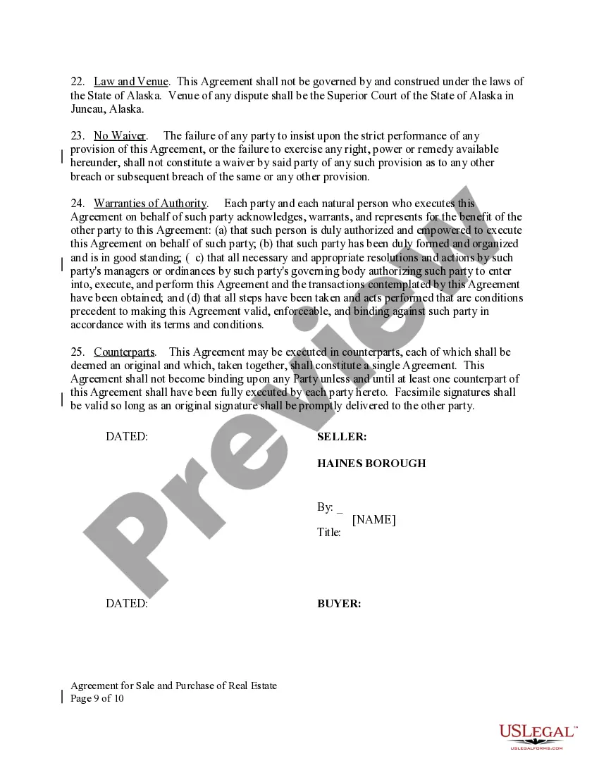 Preview Agreement for Sale and Purchase of Real Estate