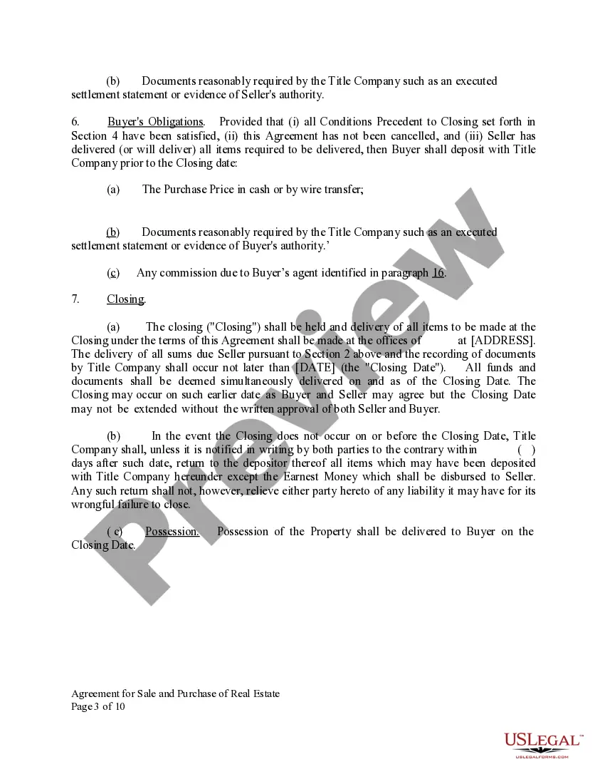 Preview Agreement for Sale and Purchase of Real Estate