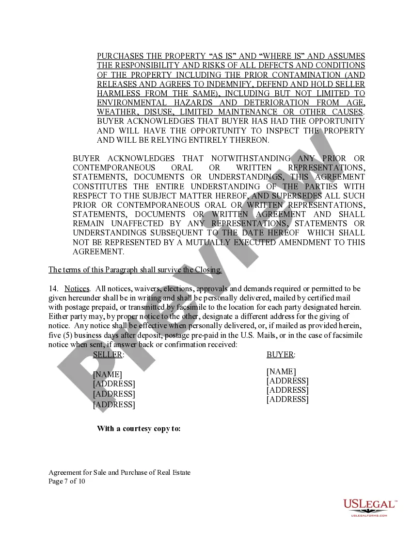 Preview Agreement for Sale and Purchase of Real Estate