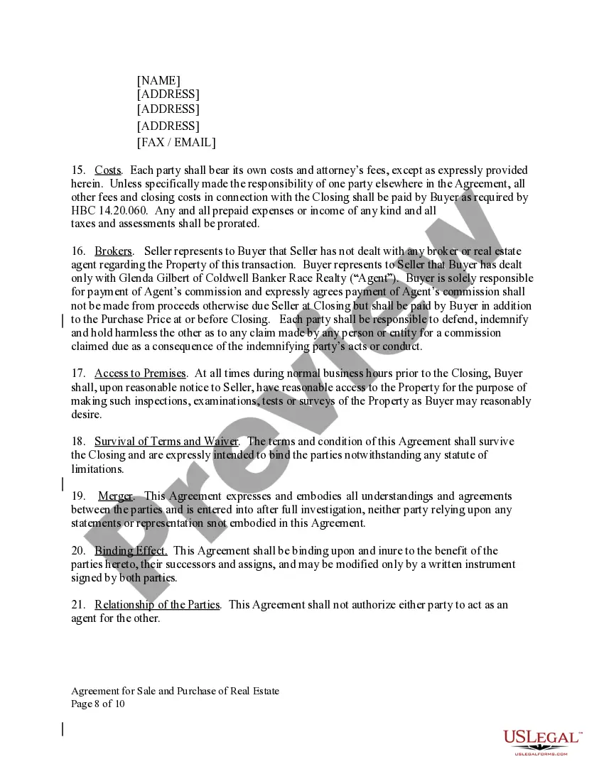 Preview Agreement for Sale and Purchase of Real Estate