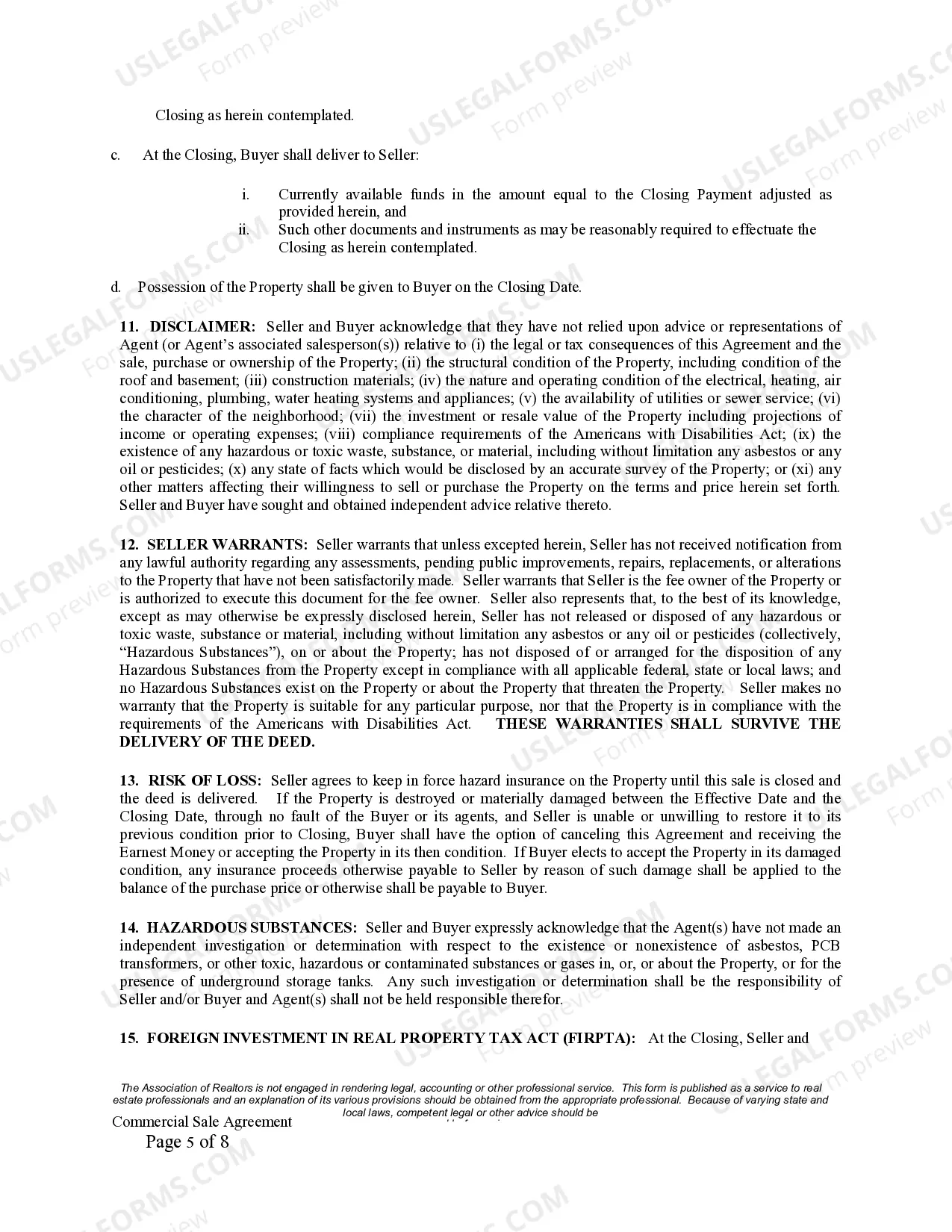 Preview Commercial Sale Agreement