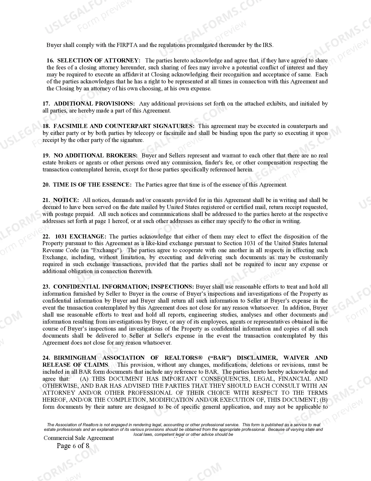 Preview Commercial Sale Agreement