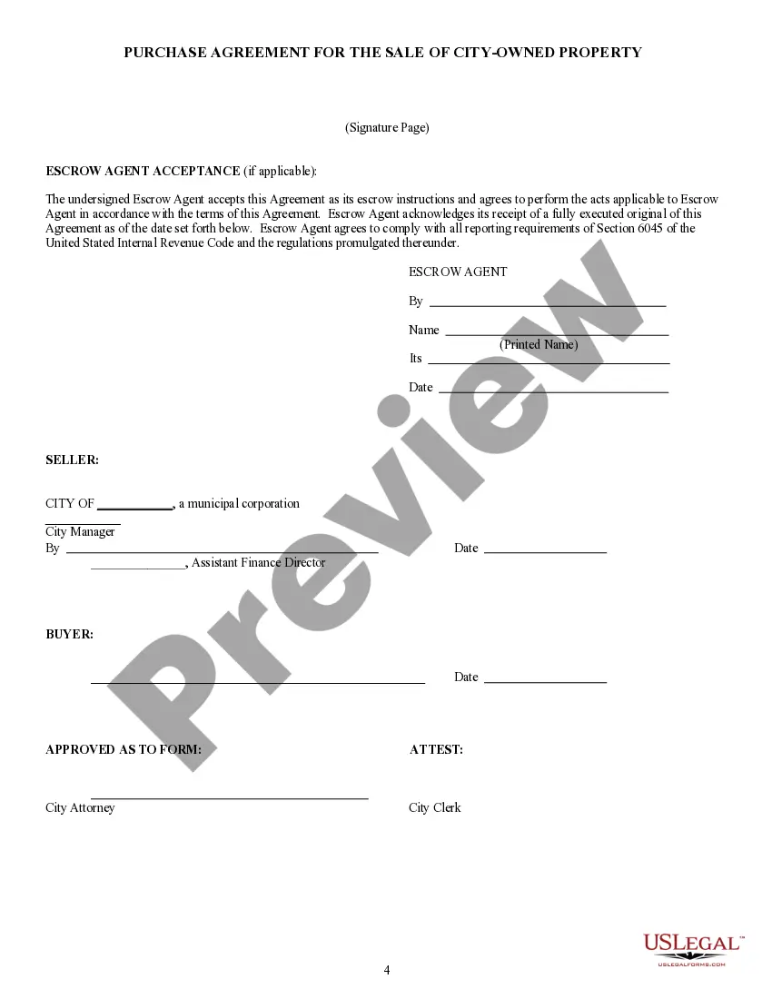 Preview Purchase Agreement for the Sale of City Owned Property