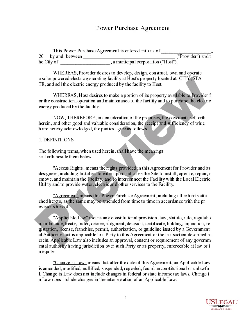 Preview Power Purchase Agreement