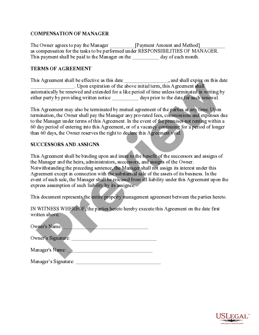 Get Property Management Agreement between Owner and Manager Preview Property Management Agreement between Owner and Manager