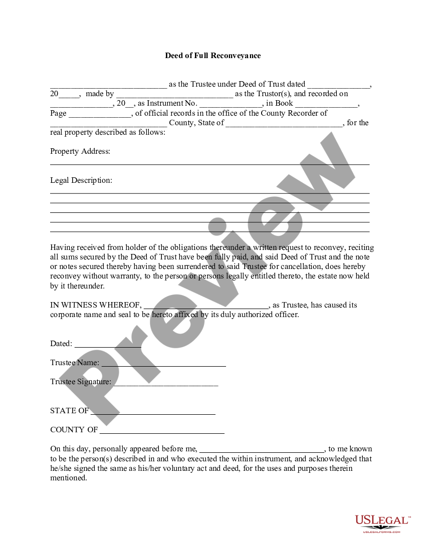 Basic Deed Of Full Reconveyance Us Legal Forms 2732