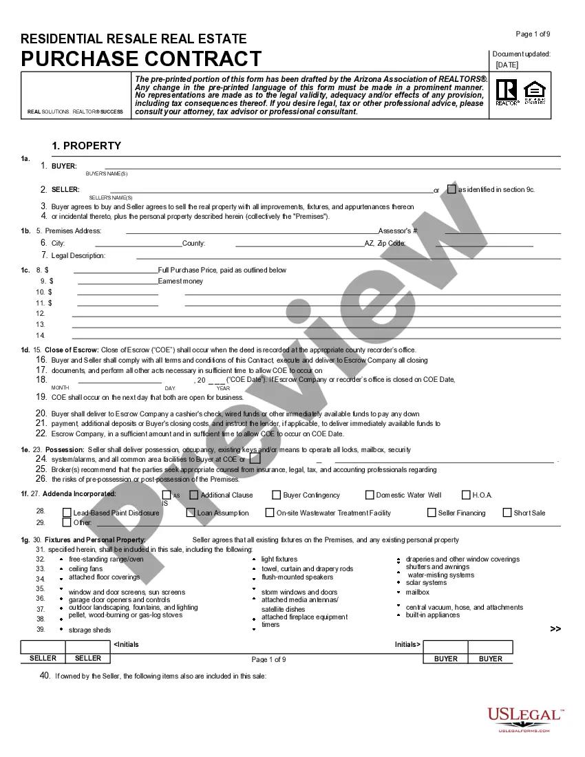 Preview Residential Resale Real Estate Purchase Contract